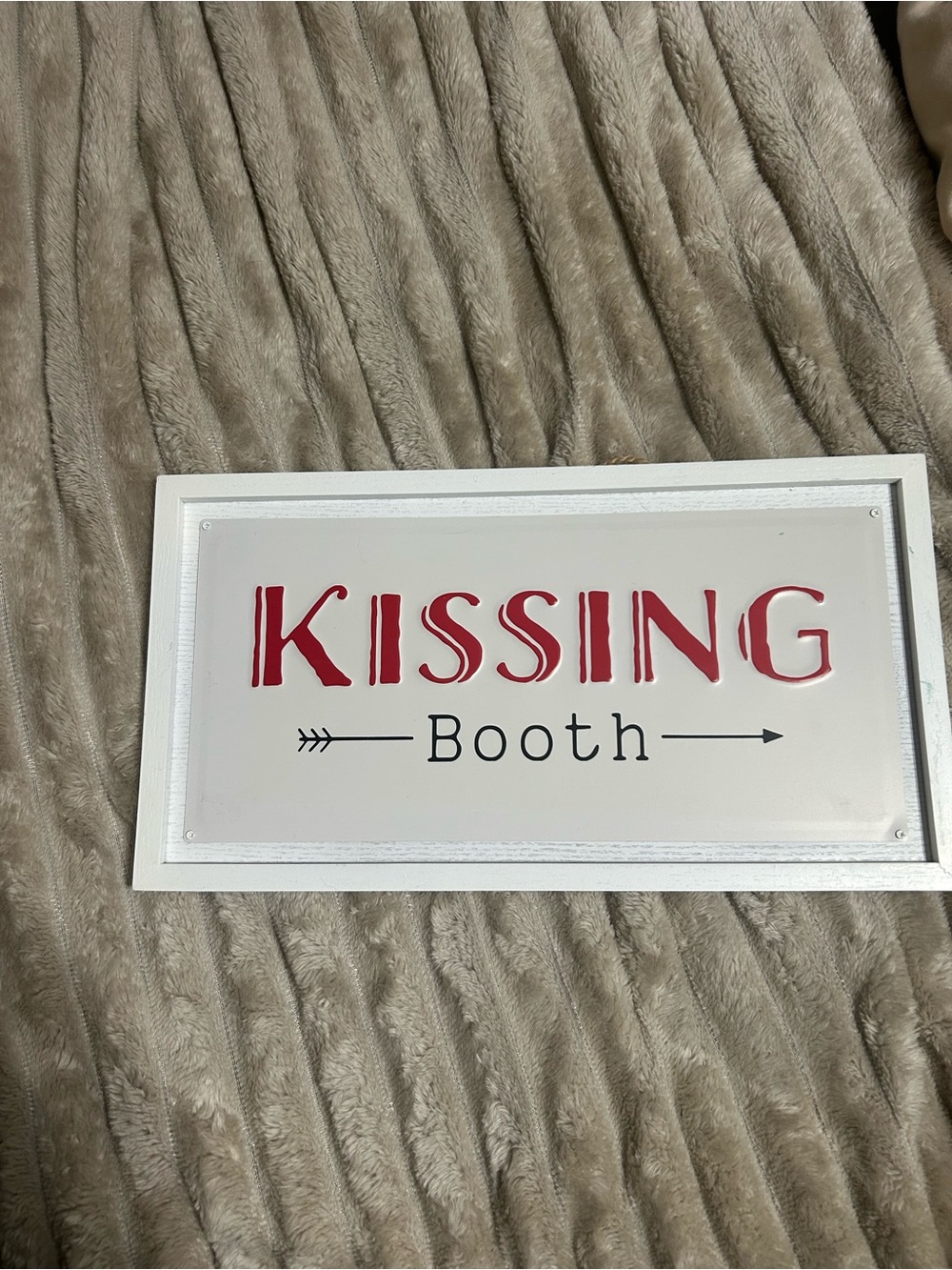 Kissing Booth Sign Red Arrows White Frame ready to hang
